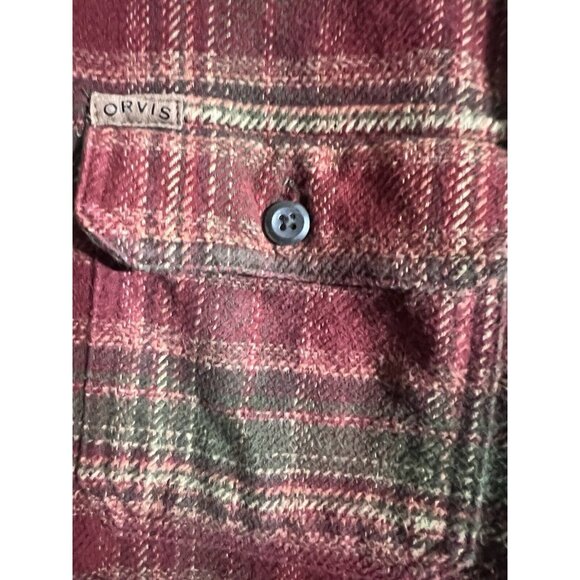 ORVIS Mens Red/Olive Green Shirt Jacket Side Pockets Heavy Cotton Flannel XXL - Picture 2 of 11